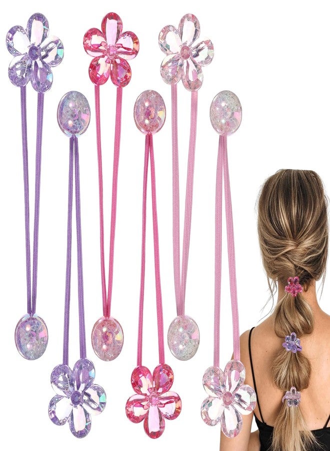 Tyqour 6 Pcs Bubble Hair Ties for Girls, Colored Camellia Rubber Beads Bubble Balls Hair Ties Ponytailers for Kids Toddler Girls (Pink, Rose Red, Purple) - Image 1